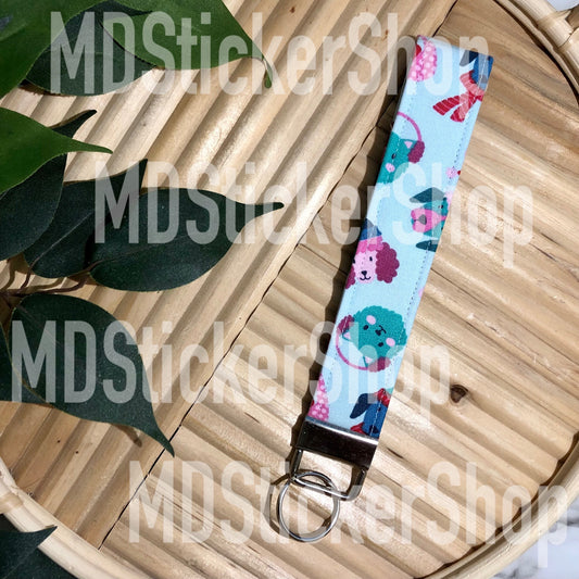 Christmas Dog and Cat Print Fabric Keychain, Key Fob