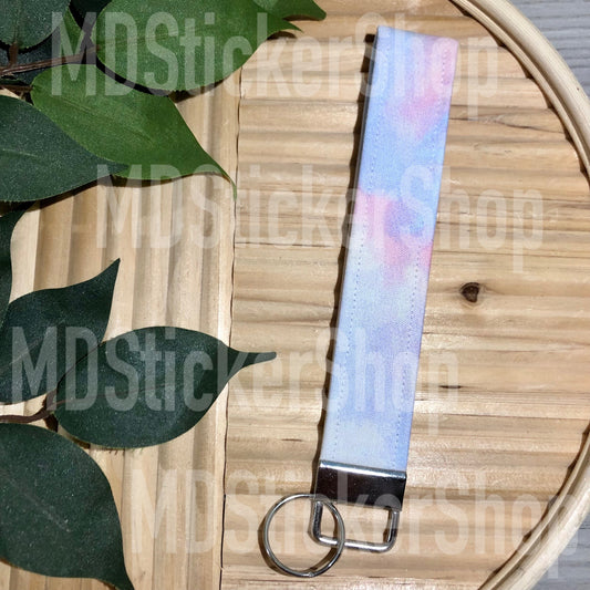 Cloudy Pastel Print Fabric Keychain, Key Fob