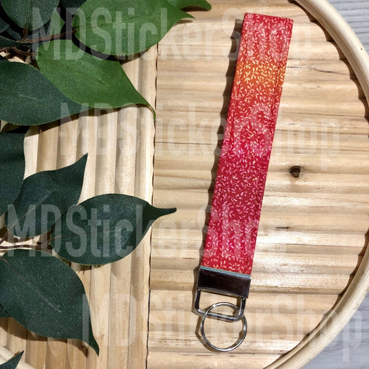 Red Glitter Ombre Print Fabric Keychain, Key Fob