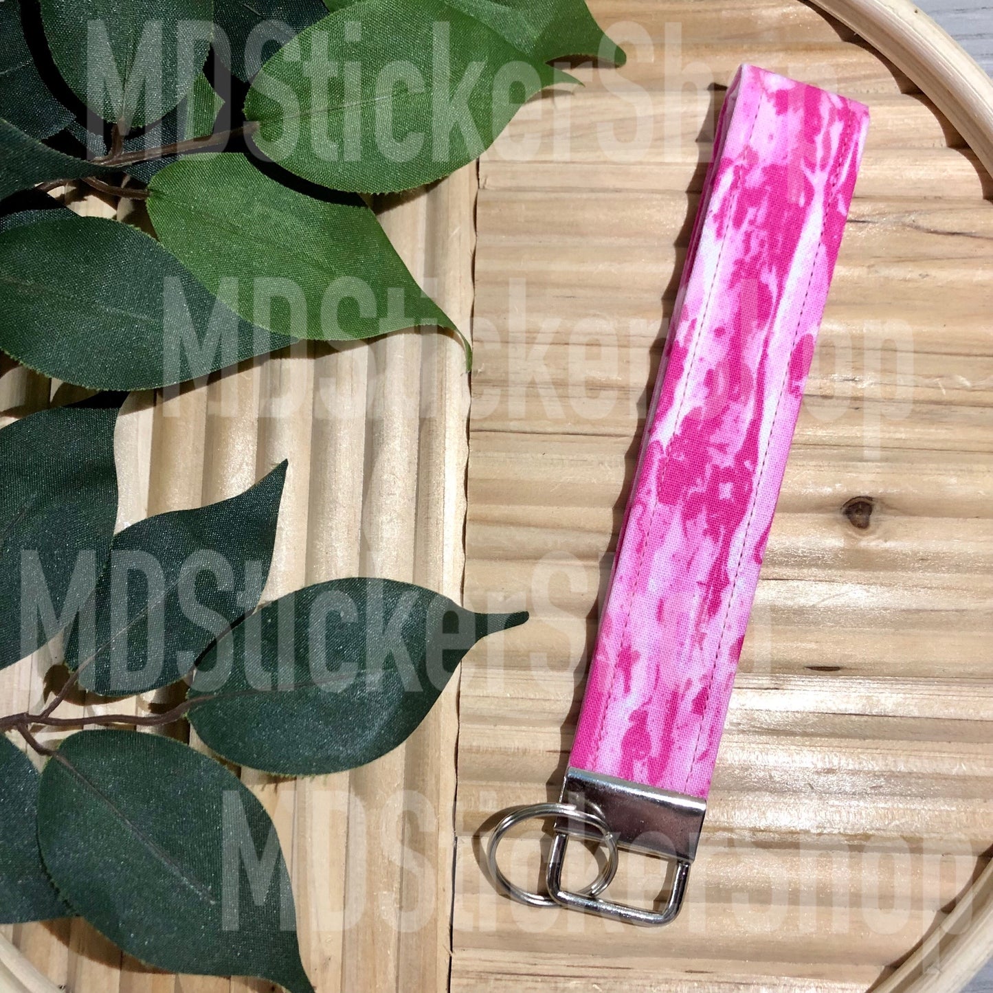 Pink Swirl Print Fabric Keychain, Key Fob