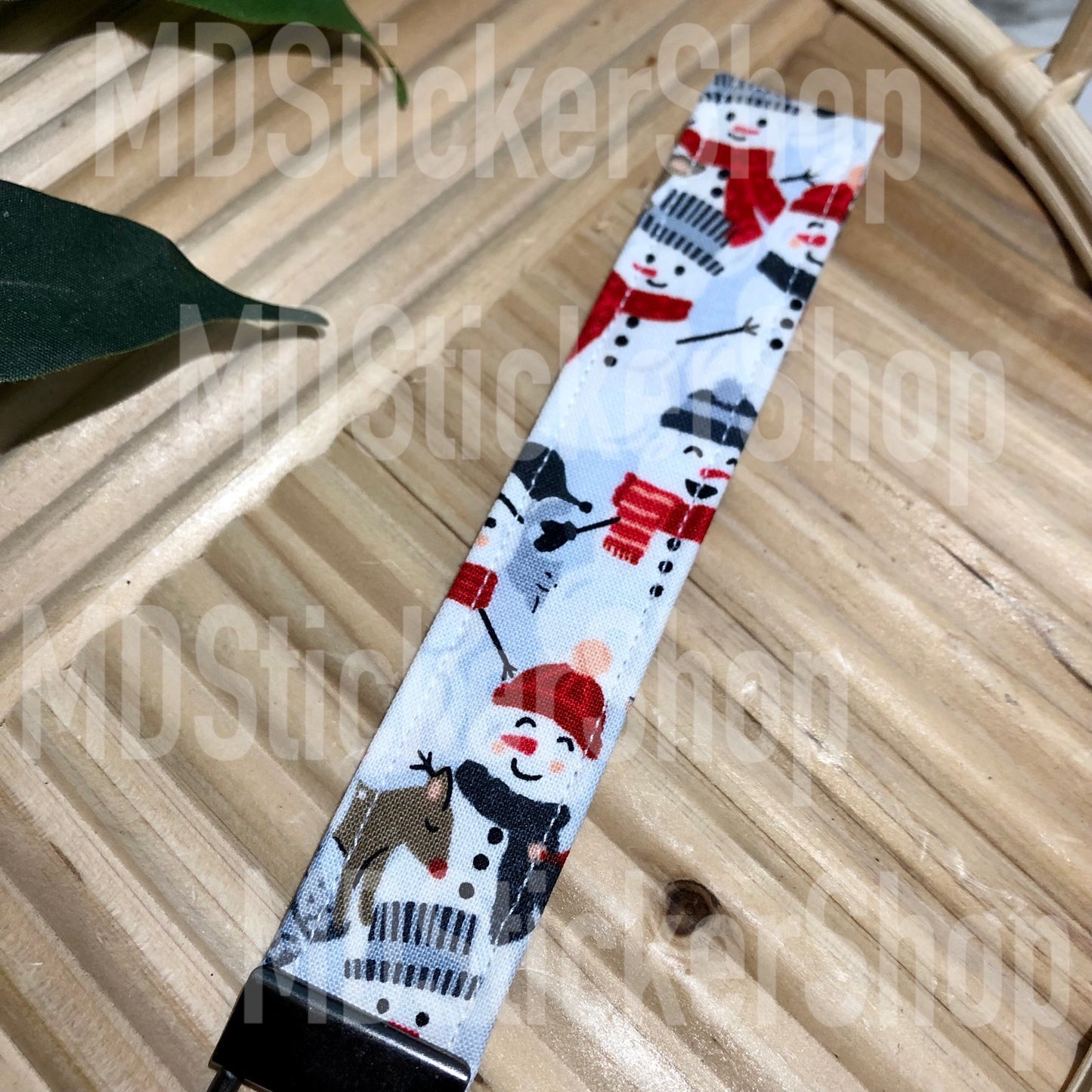 Snowman Print Fabric Keychain, Key Fob