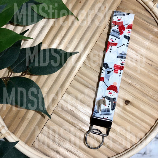 Snowman Print Fabric Keychain, Key Fob