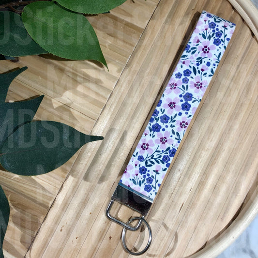 Purple/Pink Spring Floral Print Fabric Keychain