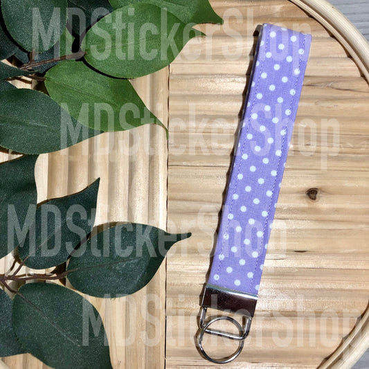 Lilac Dot Print Fabric Keychain, Key Fob