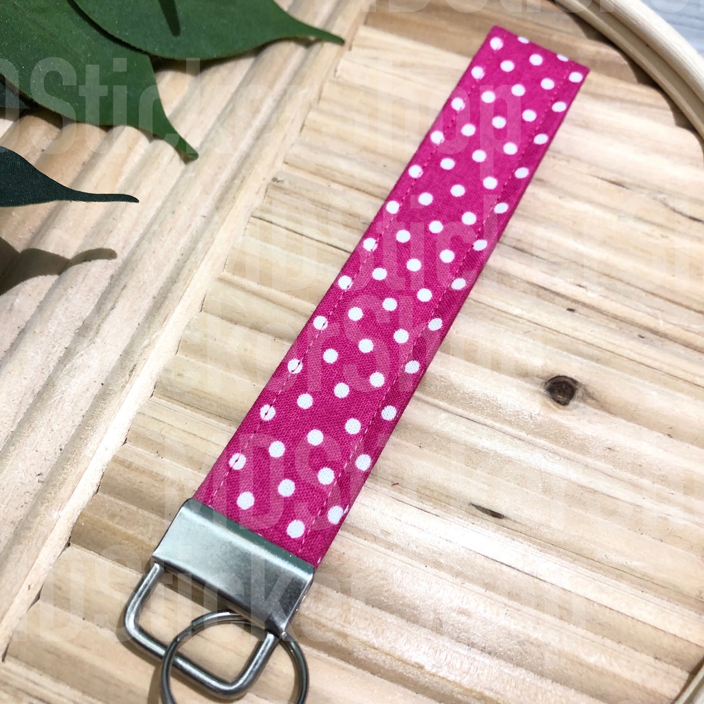 Hot Pink Tiny Polka Dot Print Fabric Keychain, Key Fob