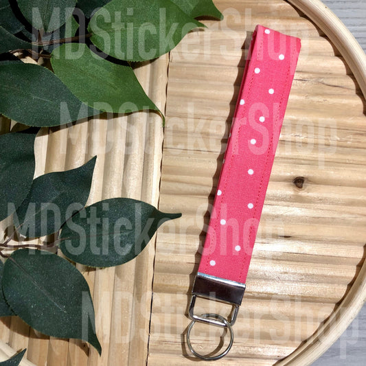 Pink Tiny Dot Print Fabric Keychain, Key Fob