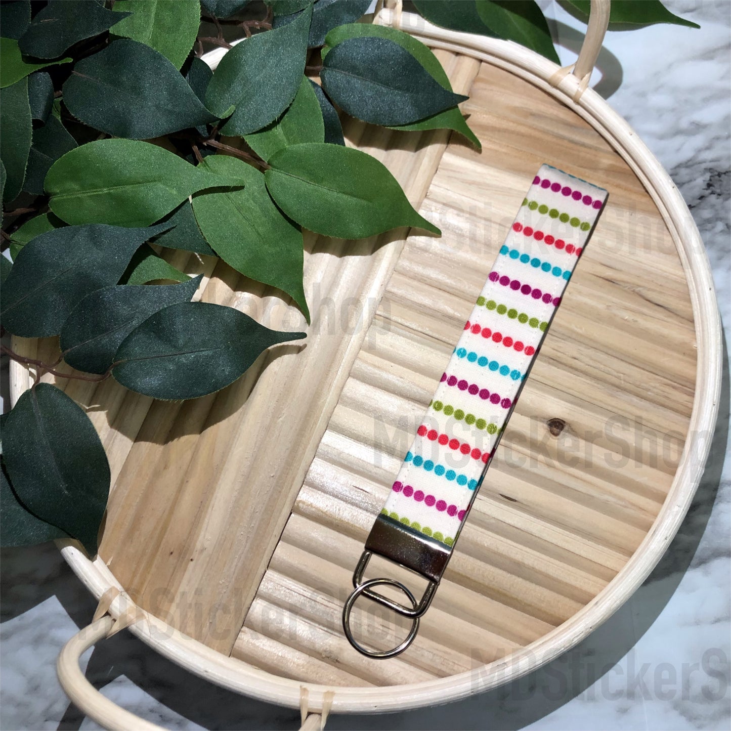 Colorful Stripe Print Fabric Keychain, Key Fob