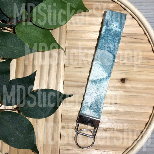 Belle Green Print Fabric Keychain, Key Fob