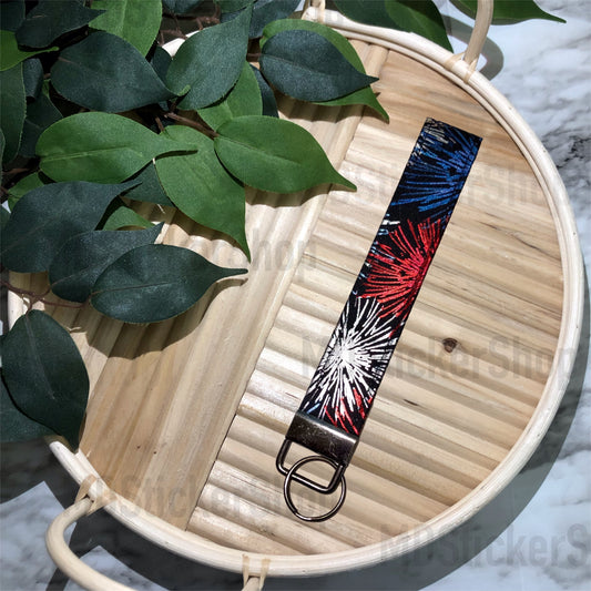 Metallic Firework Print Fabric Keychain, Key Fob
