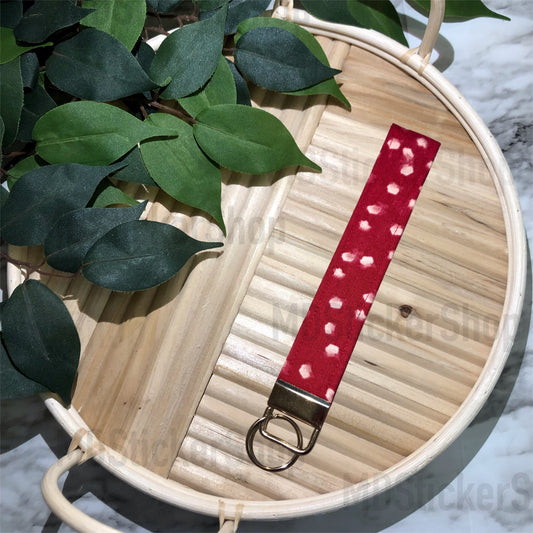 Magenta Dot Print Fabric Keychain, Key Fob