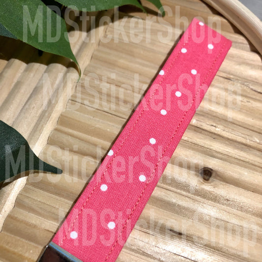 Pink Tiny Dot Print Fabric Keychain, Key Fob