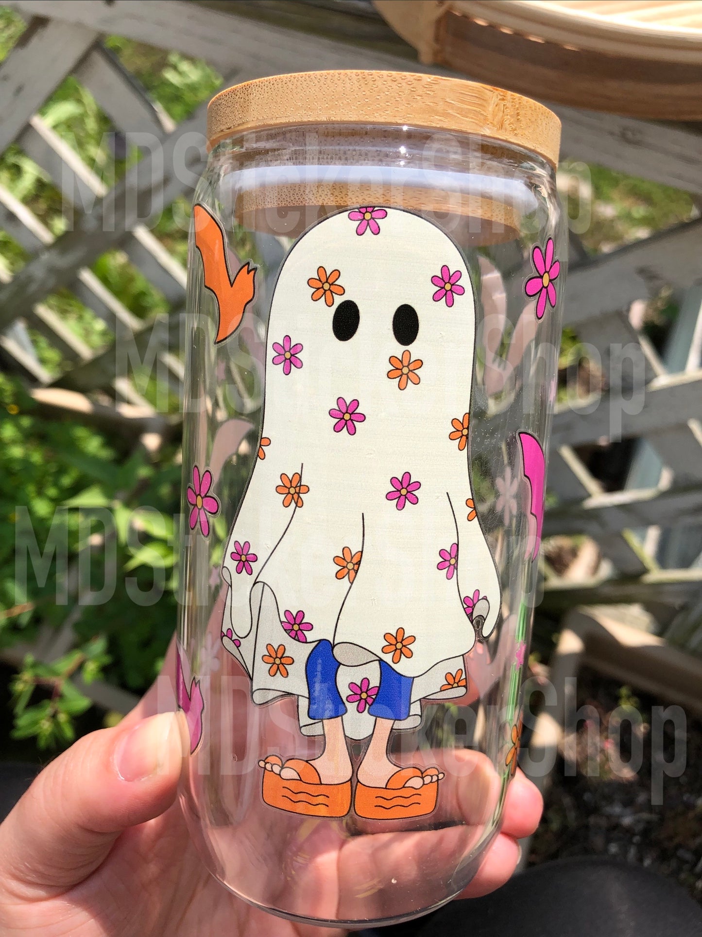 Lizzie Halloween Ghost Beer Can Glass Cup