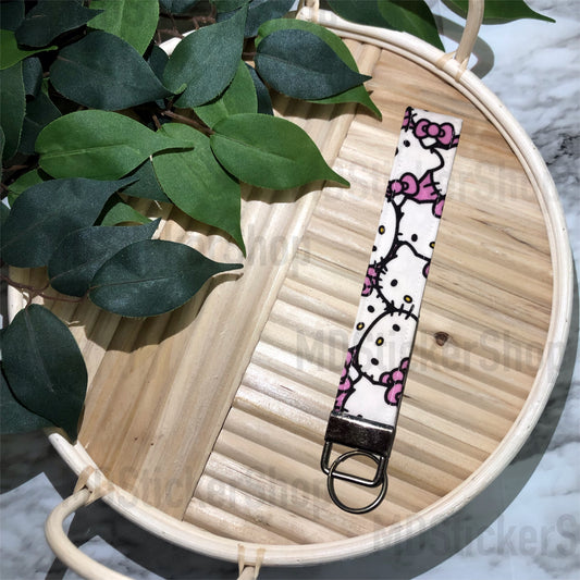 Anime Kitty Print Fabric Keychain, Key Fob