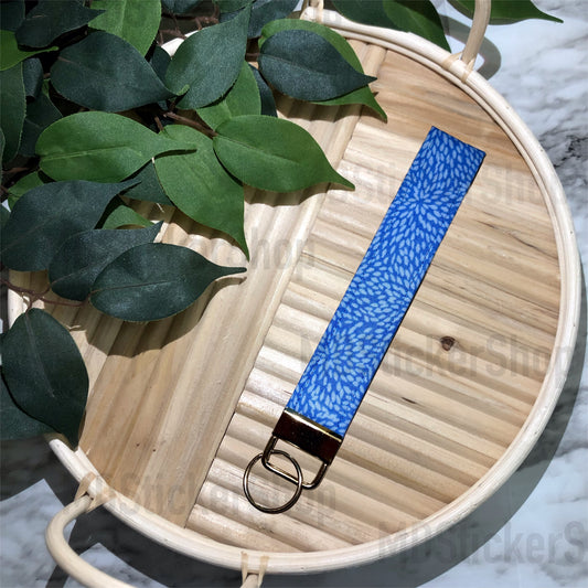 Burst Blue Print Fabric Keychain, Key Fob