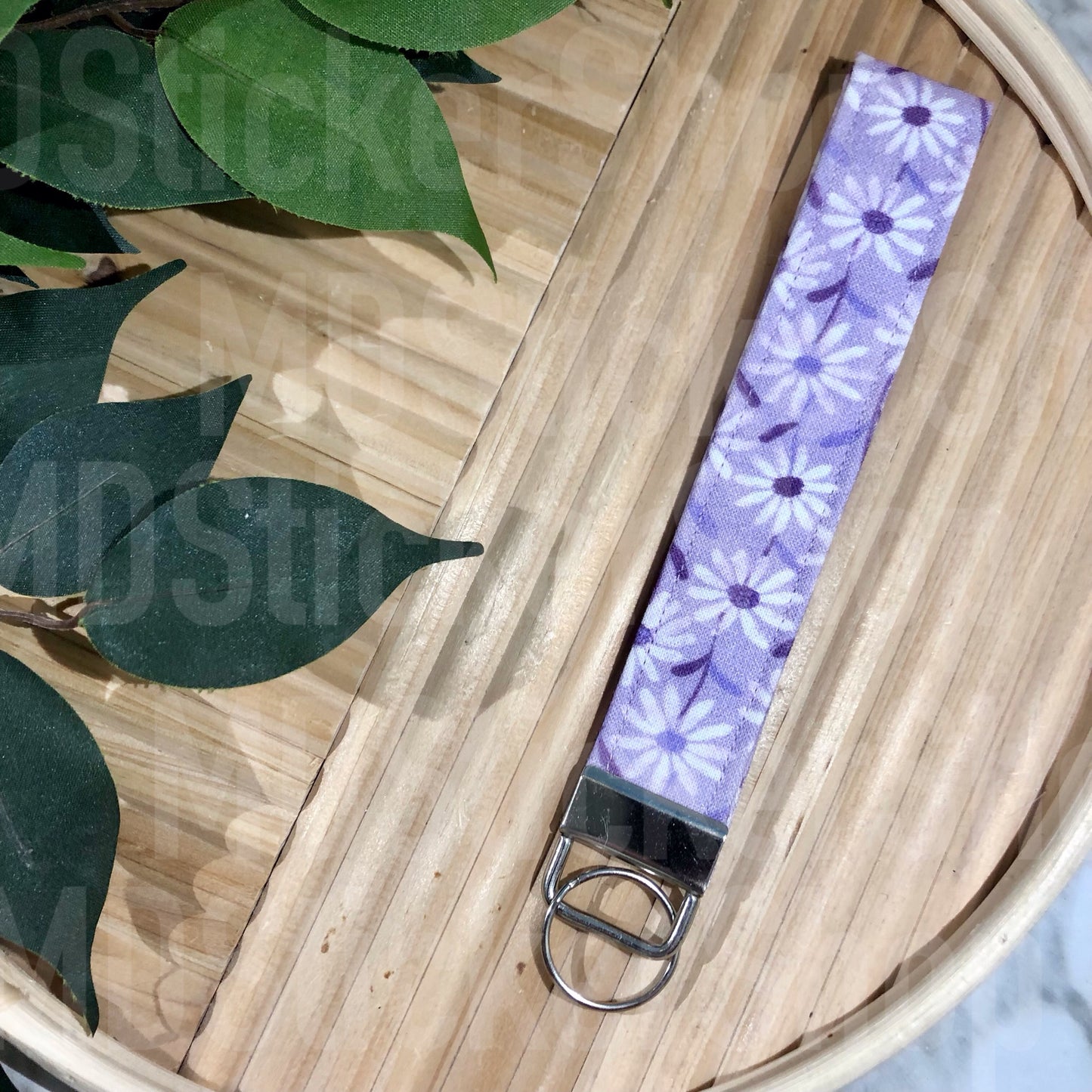 Purple Spring Floral Print Fabric Keychain