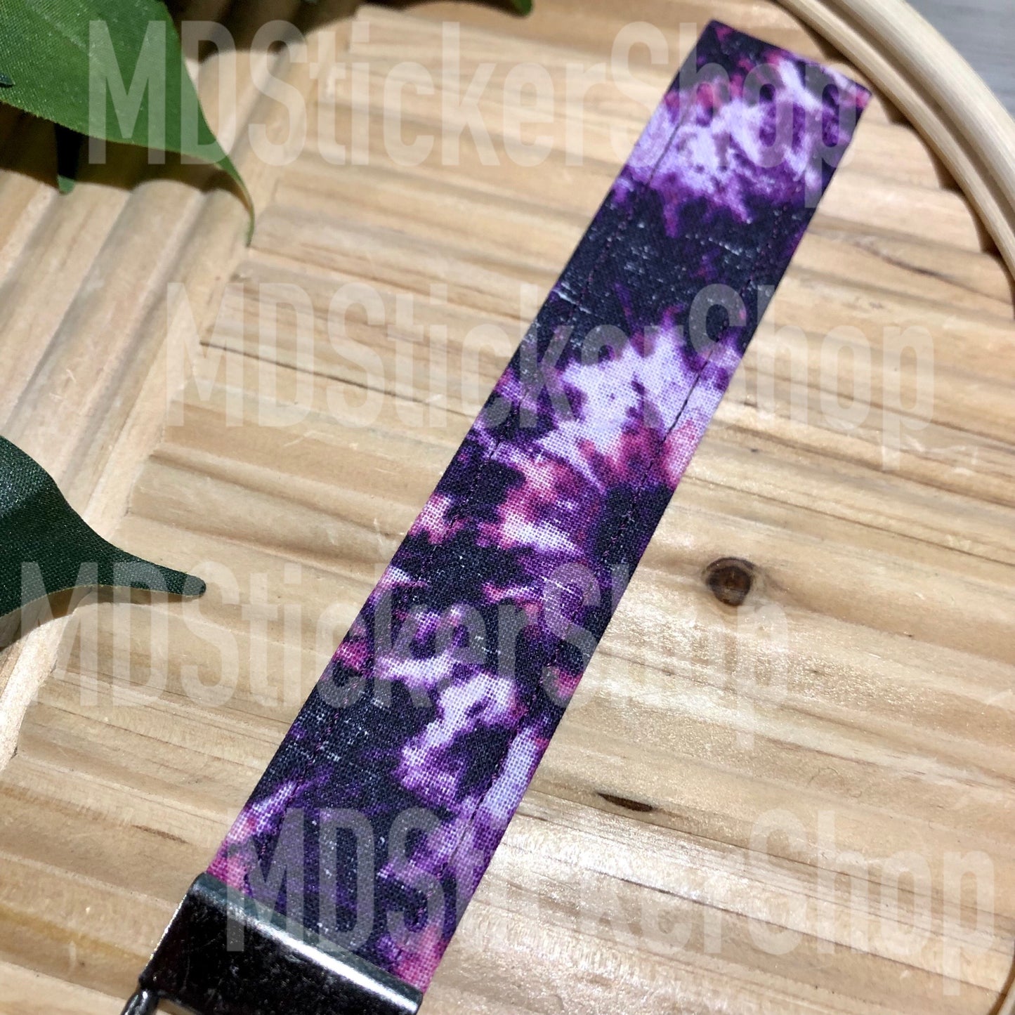 Purple Tie Dye Print Fabric Keychain, Key Fob