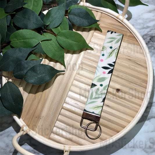 Greenery Print Fabric Keychain, Key Fob