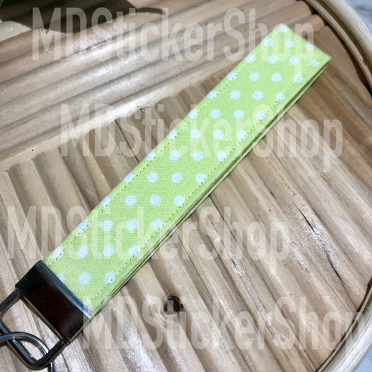 Lime Dot Print Fabric Keychain, Key Fob
