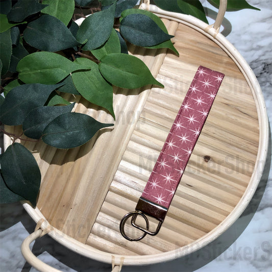 Mauve Star Print Fabric Keychain, Key Fob