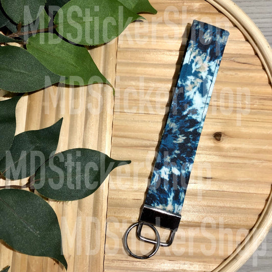 Navy Tie Dye Print Fabric Keychain, Key Fob