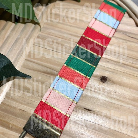 Holiday Stripe Print Fabric Keychain, Key Fob
