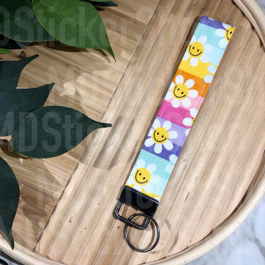 Happy Flower Print Fabric Keychain