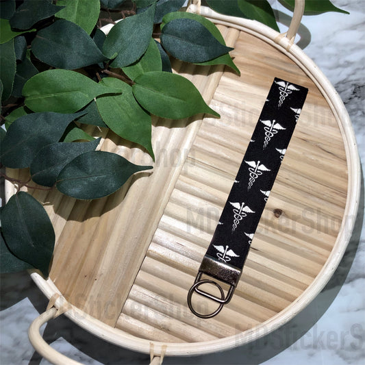 Black Medical Print Fabric Keychain, Key Fob