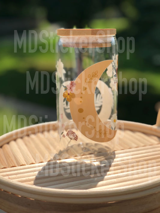 Floral Moon Beer Can Glass Cup