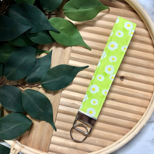 Lime Floral Print Fabric Keychain, Key Fob