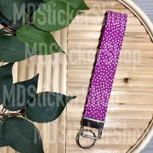 Purple Dot Print Fabric Keychain, Key Fob