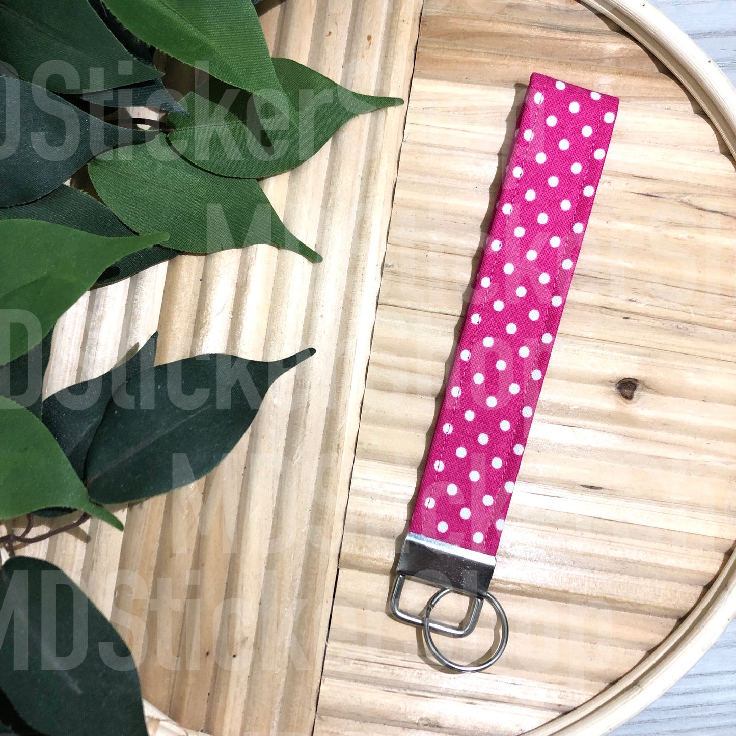 Hot Pink Tiny Polka Dot Print Fabric Keychain, Key Fob