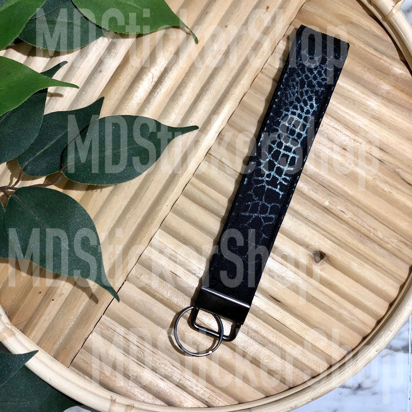 Black Dragonfly Wing Print Fabric Keychain, Key Fob