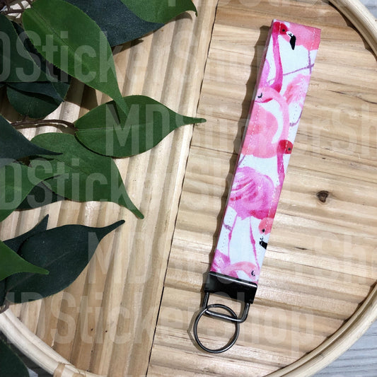 Flamingo Watercolor Print Fabric Keychain, Key Fob