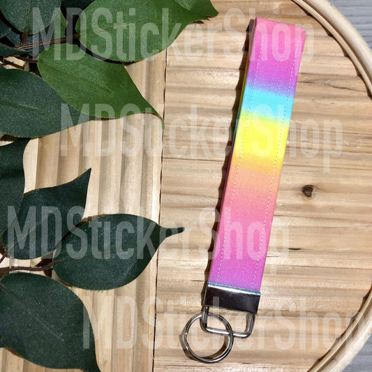 Ombre Rainbow Print Fabric Keychain, Key Fob