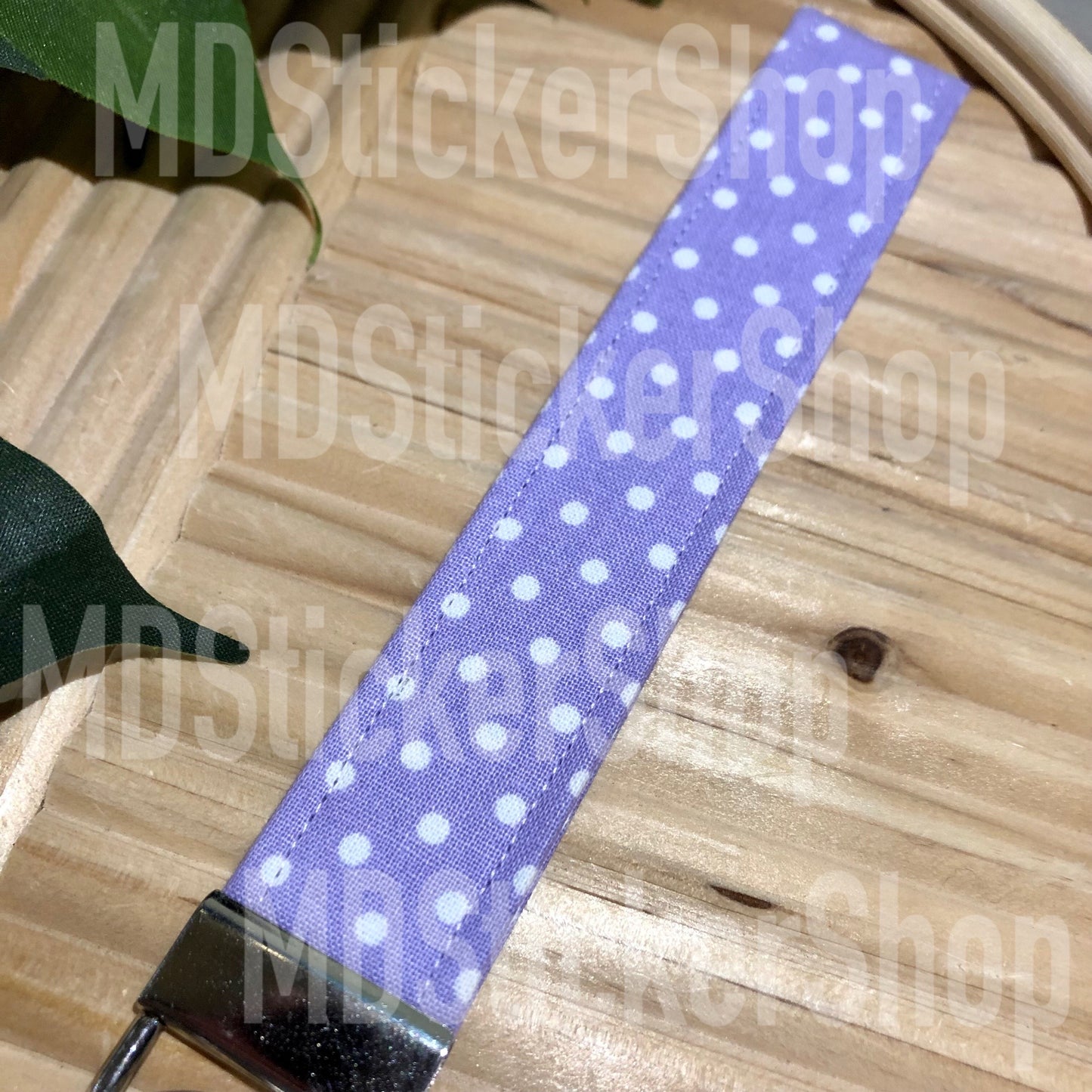 Lilac Dot Print Fabric Keychain, Key Fob