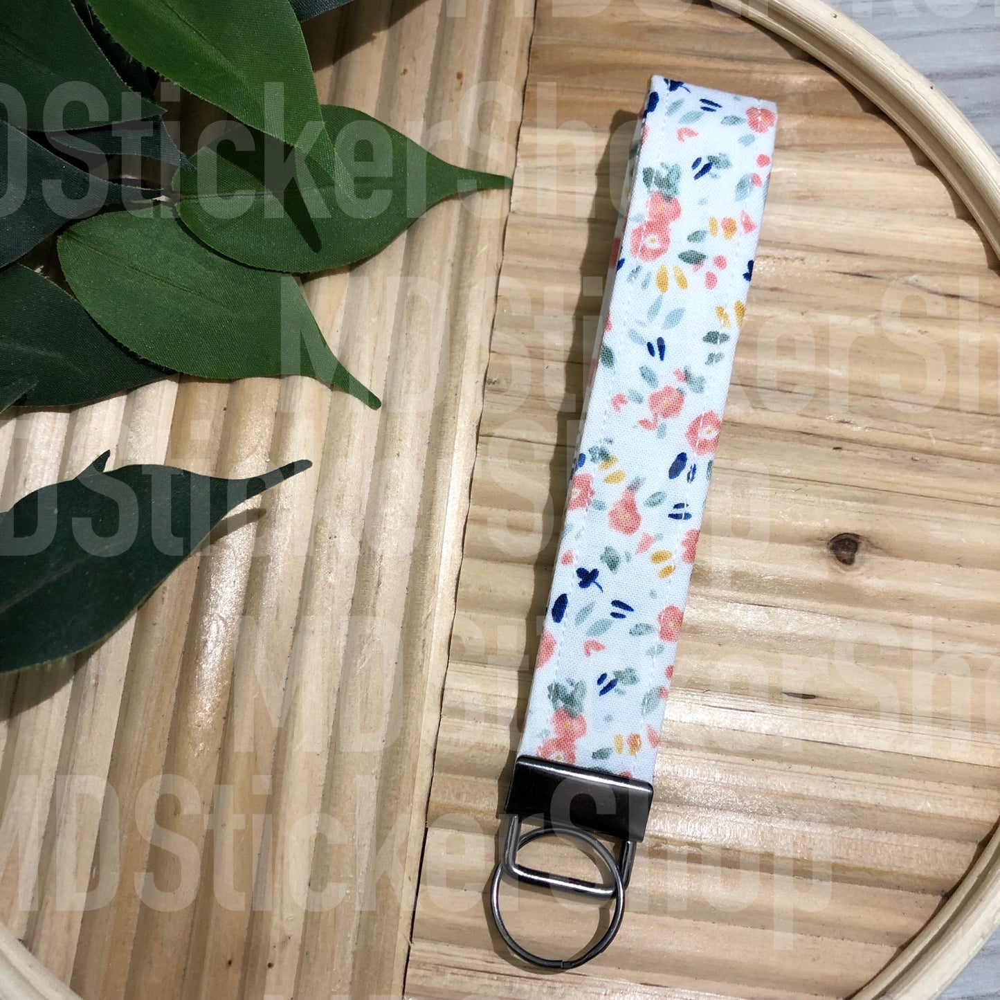 Packed Watercolor Floral Print Fabric Keychain, Key Fob