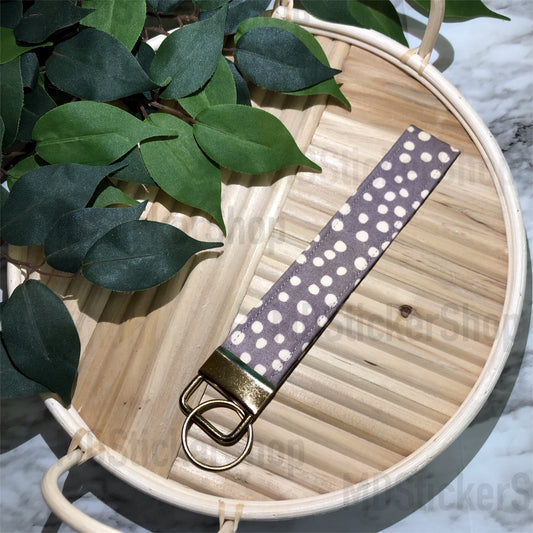 Grey Dot Print Fabric Keychain, Key Fob