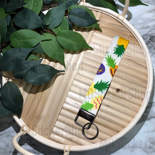 Colorful Pineapple Print Fabric Keychain, Key Fob