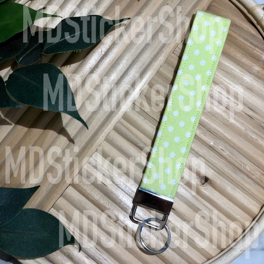 Lime Dot Print Fabric Keychain, Key Fob