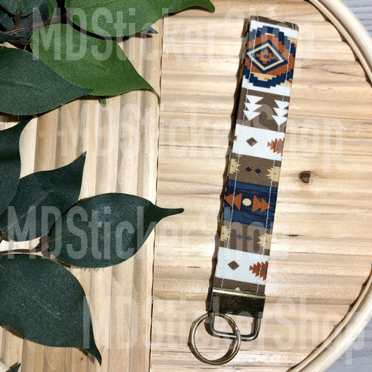 Western Stripe Print Fabric Keychain, Key Fob