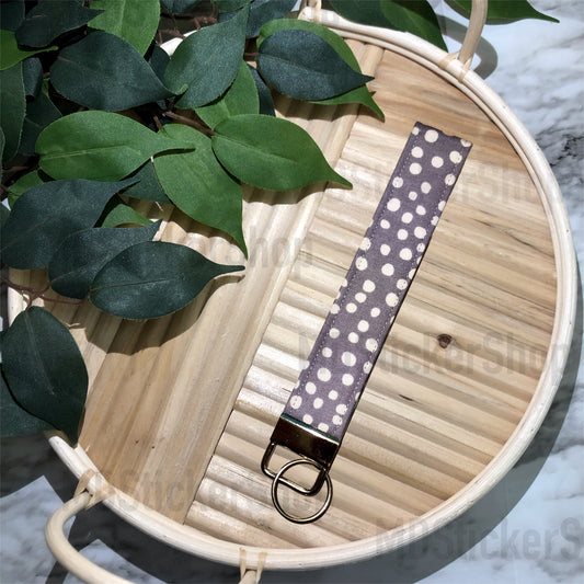 Grey Dot Print Fabric Keychain, Key Fob