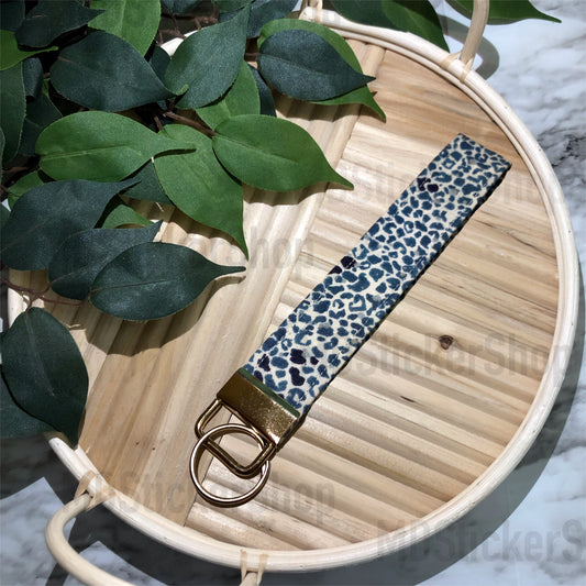 Blue Animal Print Fabric Keychain, Key Fob