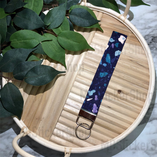 Navy Terrazzo Print Fabric Keychain, Key Fob