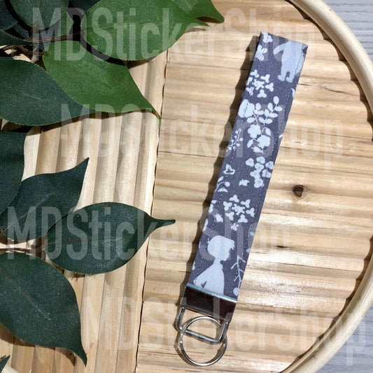Cristopher and Pooh Floral Print Fabric Keychain, Key Fob