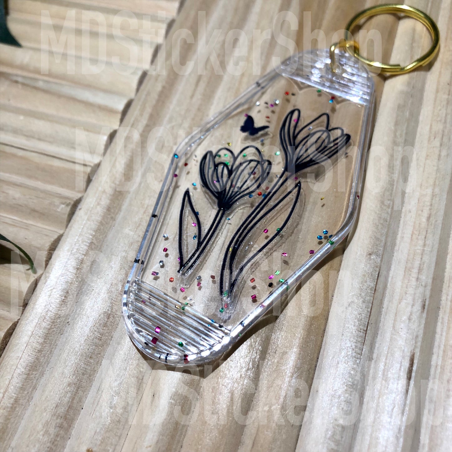 Floral Clear Hotel Keychain, Acrylic Keychain