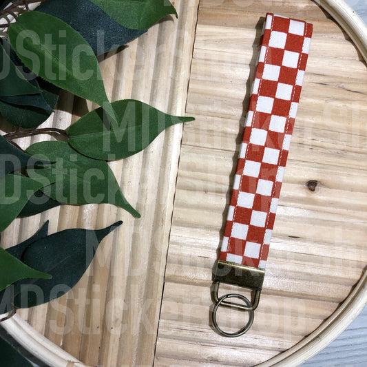Rust Check Print Fabric Keychain, Key Fob