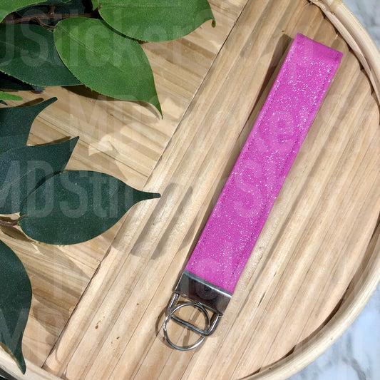 Magenta Pink Glitter Print Fabric Keychain