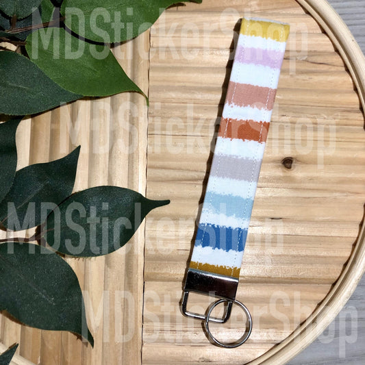 Bold Stripe Print Fabric Keychain, Key Fob