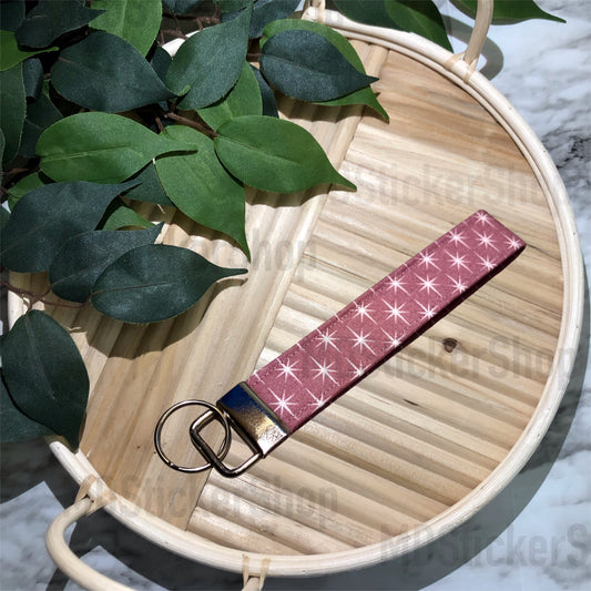 Mauve Star Print Fabric Keychain, Key Fob
