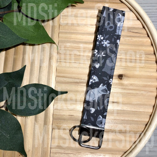 Raccoon Print Fabric Keychain, Key Fob